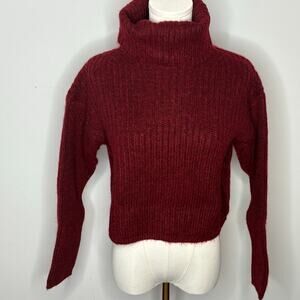 Thakoon Cropped Ripped Burgundy Turtleneck Sweater Womens Size XS KN17